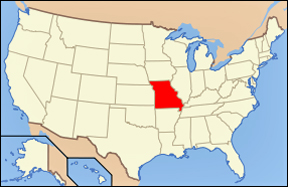 map or USA showing location of Missouri